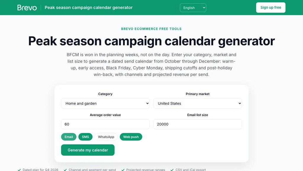 Peak season campaign calendar generator with category and market fields