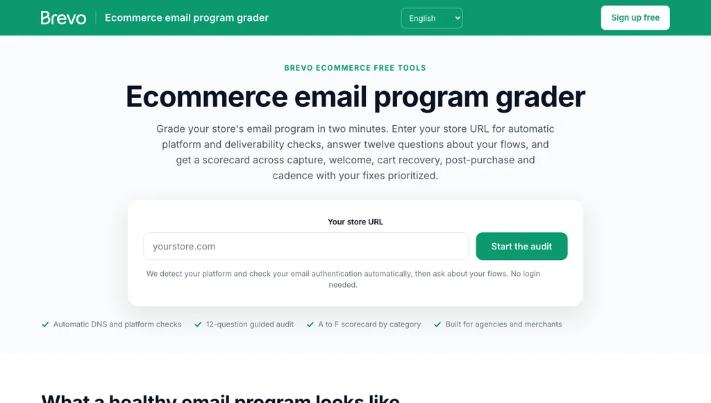 Ecommerce email program grader with store URL field