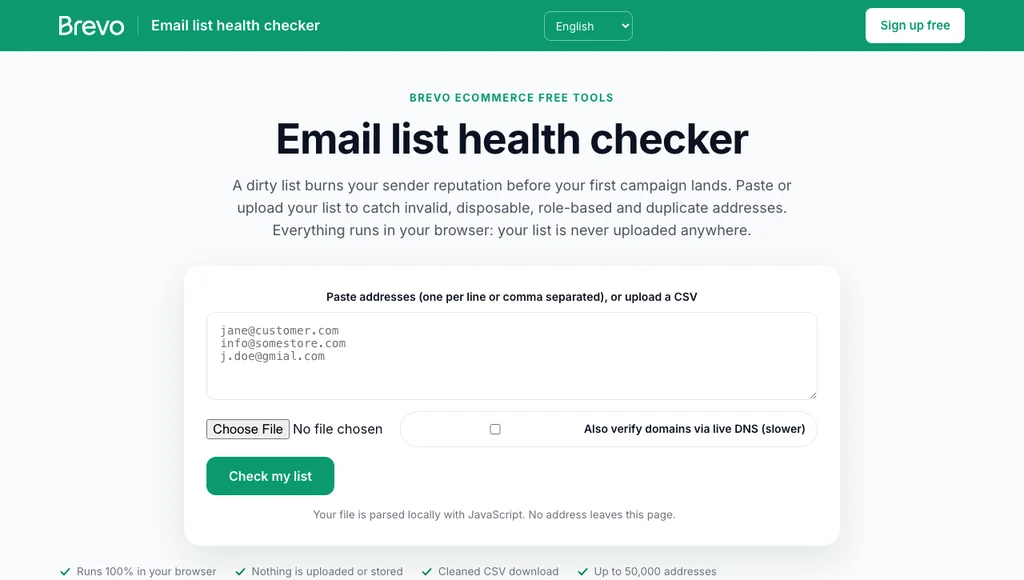 Email list health checker with address input and check button