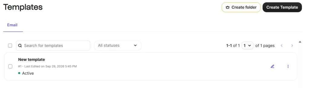 The template ID (#1) in Marketing > Templates